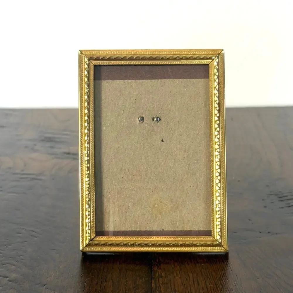 Vintage Brass Tone Mini Picture Frame 2.5 x 3, Small Desktop Photo Frame